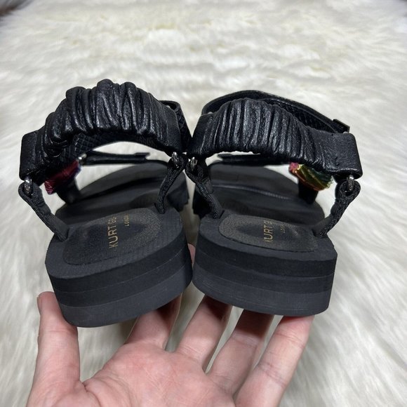 NEW Kurt Geiger Men's Size 44.5 / US 10.5 Black Rainbow  Leather Orion Sandals - Picture 9 of 13